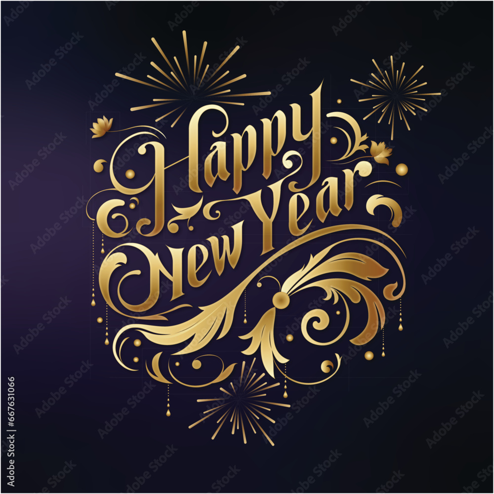 Text effect gold black modern luxury Happy New Year with fireworks Text effect gold black modern luxury Happy New Year with fireworks