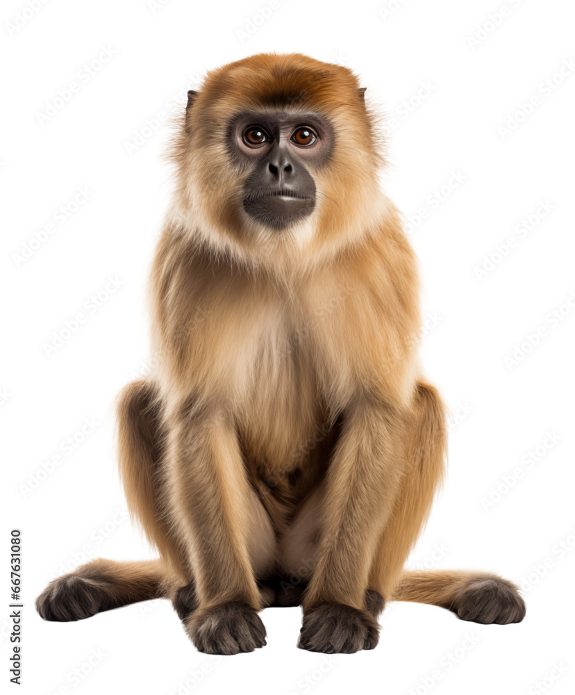 Fototapeta premium Sitting monkey isolated on white - transparent background PNG
