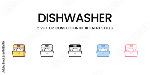 Dishwasher icons set, color line, outline, glyph, gradient line, duo tone, icon isolate white background vector stock illustration