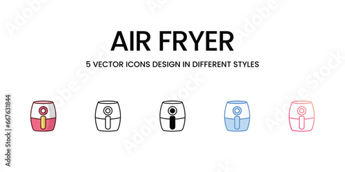 Air fryer icons set, color line, outline, glyph, gradient line, duo tone, icon isolate white background vector stock illustration