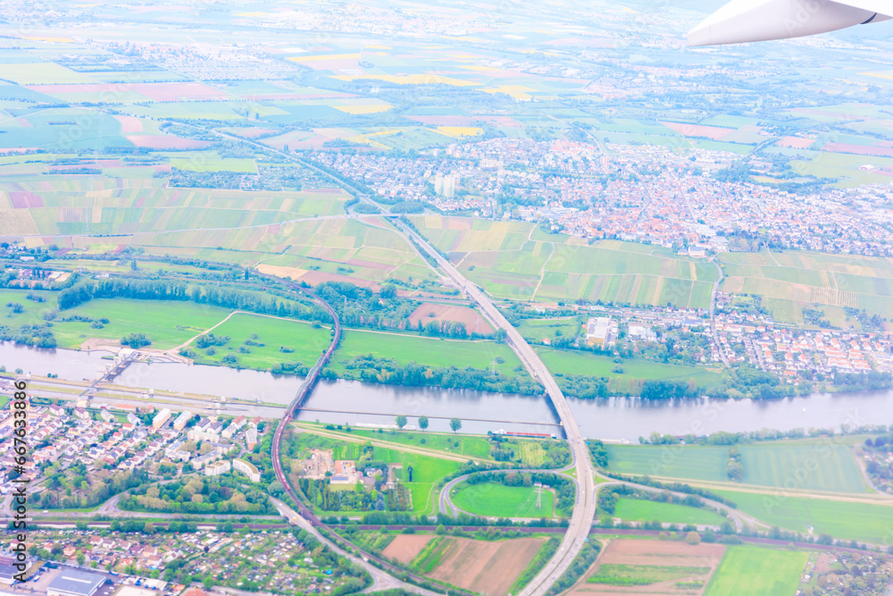 飛行機から見たヨーロッパの街並み・風景