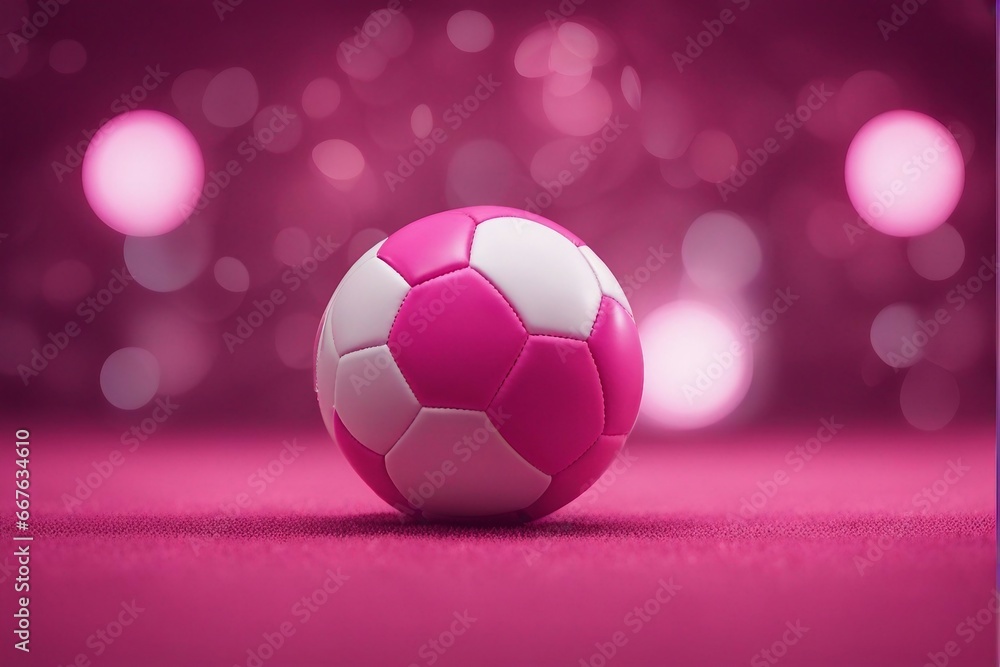 Fototapeta premium Breast cancer awareness month in October. Realistic pink and white football in pink ground. 