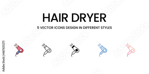 Hair dryer icons set, color line, outline, glyph, gradient line, duo tone, icon isolate white background vector stock illustration