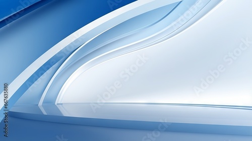 Minimalist vector illustration of white futuristic architecture on blue background