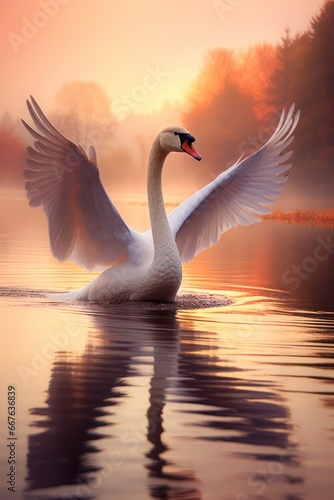 Graceful swan at Sunset © Left