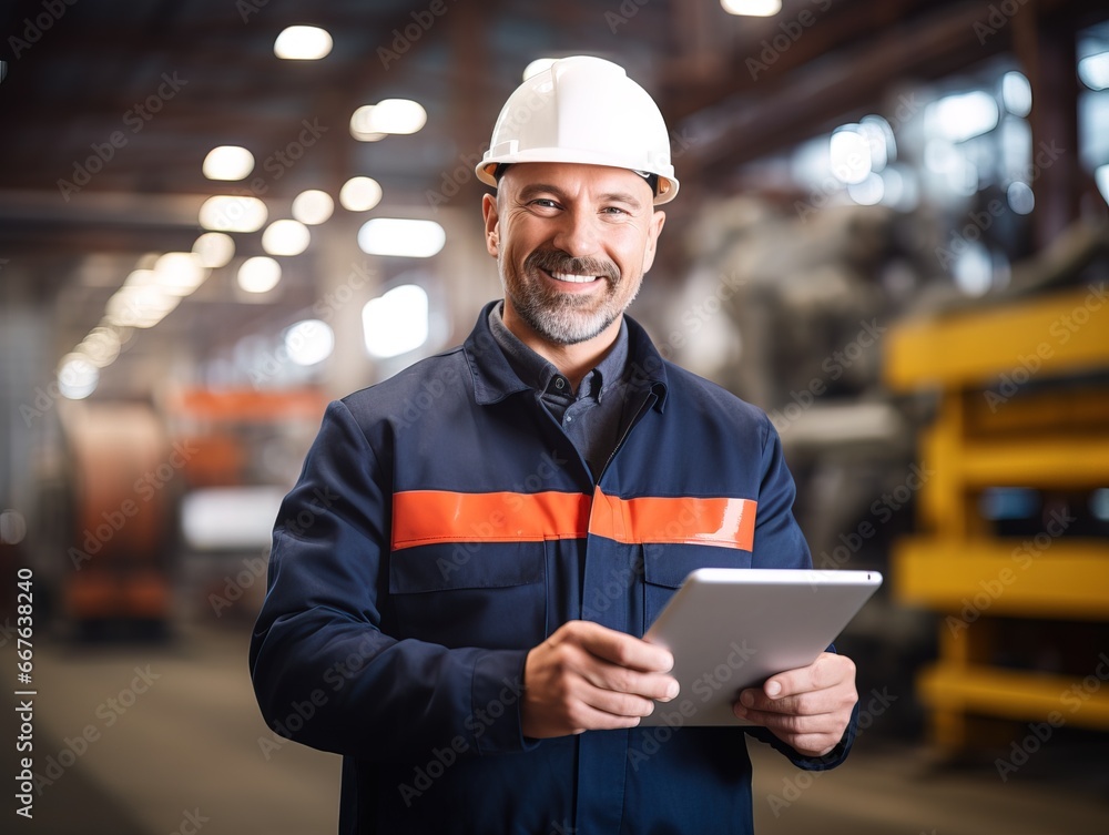 worker with a tablet in a warehouse checking factory orders worker with a tablet in a warehouse checking factory orders
