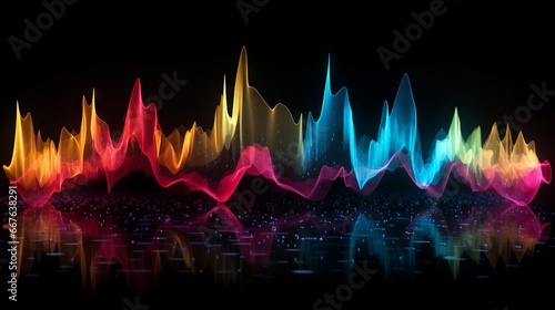 Colorful sound wave visualization on a dark background photo