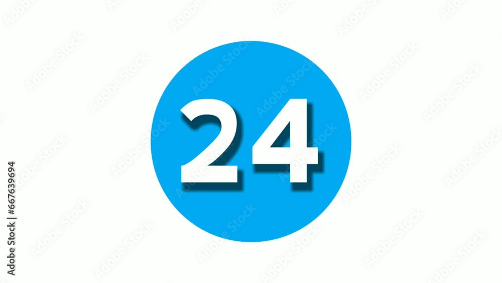 Number 24 twenty four sign symbol animation motion graphics on blue circle white background,cartoon video number for video elements Number 24 twenty four sign symbol animation motion graphics on blue circle white background,cartoon video number for video elements