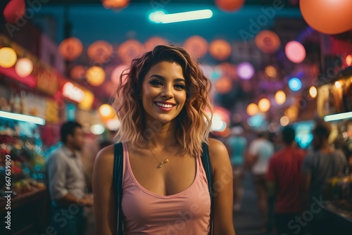 Lifestyle different emotions leisure activities concept skeptical and young woman smirk satisfied and showing thumbs up. Generative Ai. © kapros76