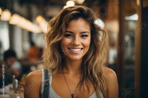 Lifestyle different emotions leisure activities concept skeptical and young woman smirk satisfied and showing thumbs up. Generative Ai.
