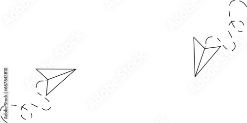 Paper airplane dotted line isolated transparent background with space for text. Children's Simple black line plane on white. Vector illustration can used t-shirt print, notebook and web pages symbol.