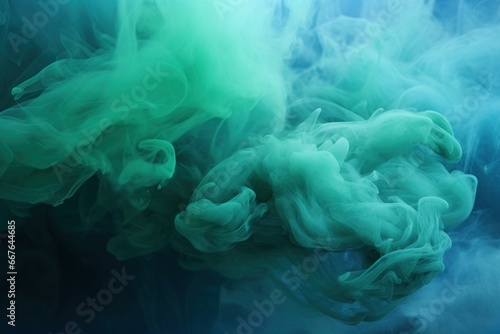 Elusive Blue green smoke. Liquid fog light. Generate Ai