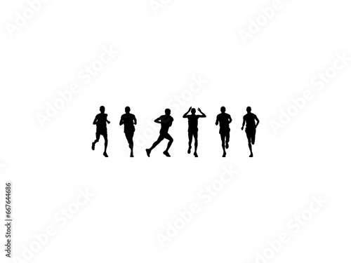 Set of Marathon Runners Silhouette in various poses isolated on white background