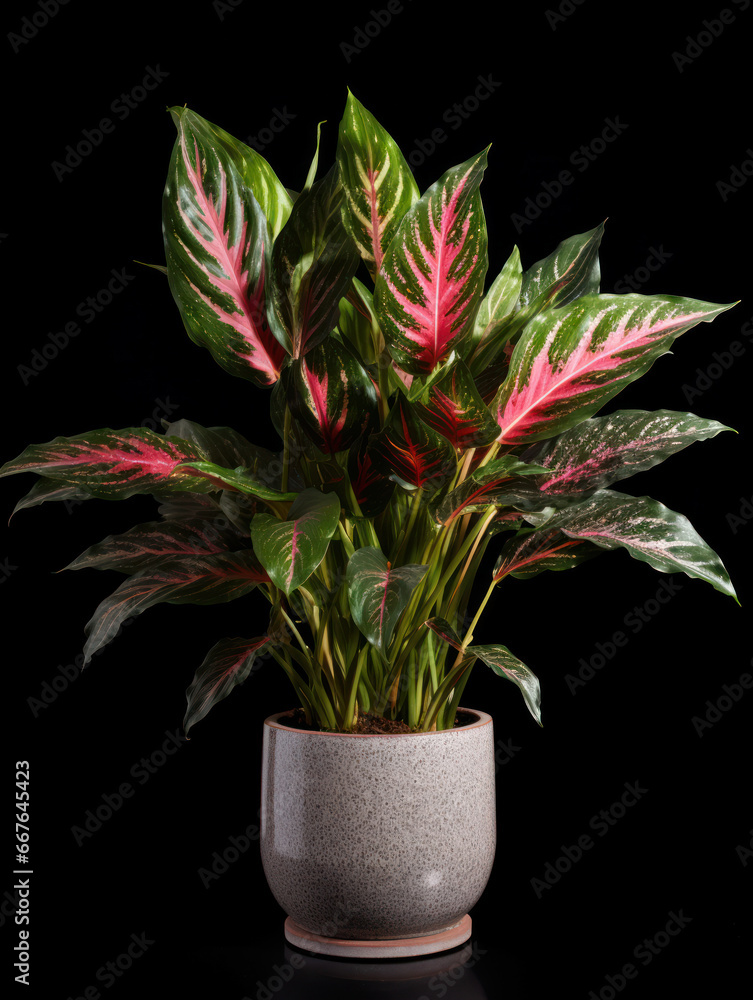 Fototapeta premium Aglaonema (Chinese Evergreen) Studio Shot Isolated on Clear Background, Generative AI