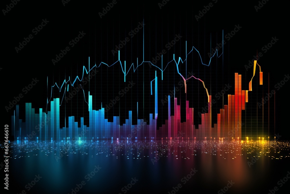 dynamic market chart depicts the steady increase of business stocks with candlestick graph, graphically illustrating the upward trajectory of success and growth in the business sector