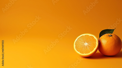 An Minimalist Oranges and Slice On Yellow Background with Copy Space Selective Focus