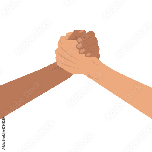 Two hands clasped together. Flat design illustration vector