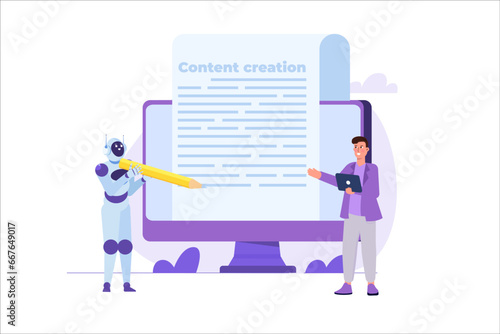 Artificial intelligence writes text. Vector illustrations for banner, website, landing page, flyer.