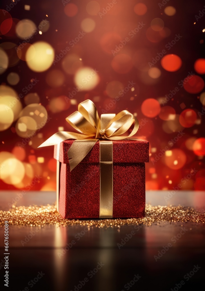 Perfect present gift in style of box with christmas bokeh lights.. Generative Ai Perfect present gift in style of box with christmas bokeh lights.. Generative Ai