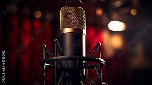 Studio microphone  a professional audio recording device for music  podcasts  and voiceovers