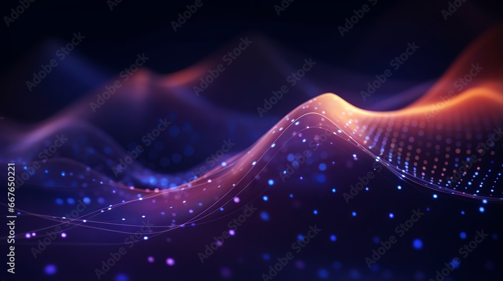Digital wave background with glowing particles - technology concept