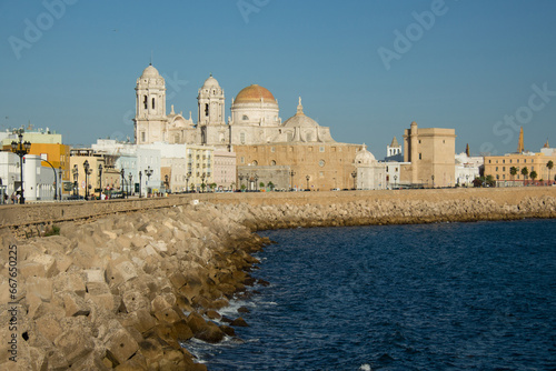 View of the cathedral of Cádiz, Spain, from the seafront. photo