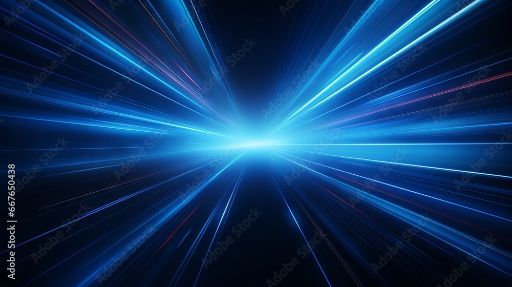 Blue light rays and stripes on dark background: vector illustration of futuristic energy technology concept
