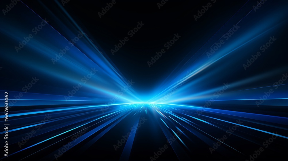 Obraz premium Light rays and stripes in blue: a futuristic concept of science and energy technology