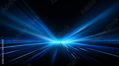 Light rays and stripes in blue: a futuristic concept of science and energy technology
