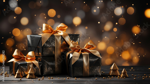 Christmas Decorations Placed on a Wooden Surface Sparkie Background Selective Focus photo