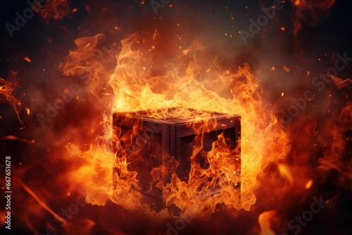 Intense Fire cube background. Red flame light. Generate Ai