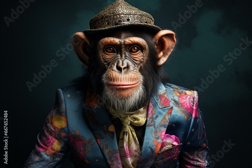 Tablou canvas A dressed chimp supporting animal rights and creative expression