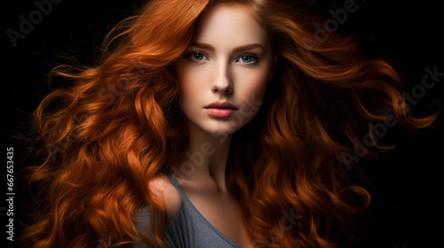 Portrait of woman with beautiful red hair. Generative AI.