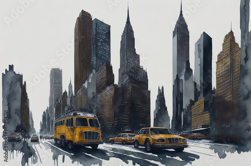 New york cityscape in dark watercolor painting. AI generated © Aisylu