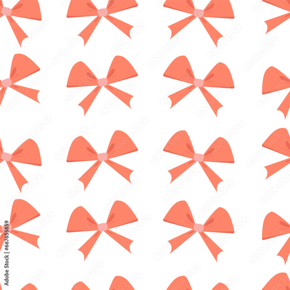 Obraz premium Seamless pattern of red bow. Ribbon, satin, silk. Wrapping decoration material for gifts. Vector flat design.