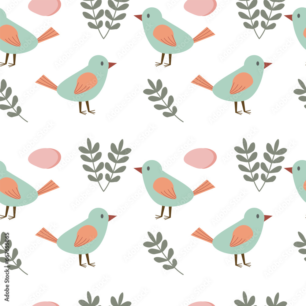 Seamless pattern with cute bird. Vector flat design, kids illustration. Cartoon style. Seamless pattern with cute bird. Vector flat design, kids illustration. Cartoon style.