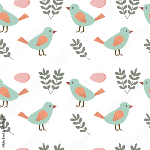 Seamless pattern with cute bird. Vector flat design  kids illustration. Cartoon style.