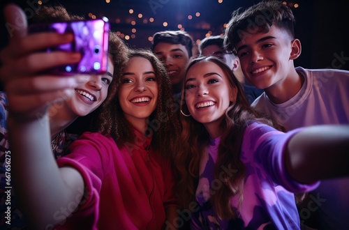 A group of young boys take a selfie together at a party
