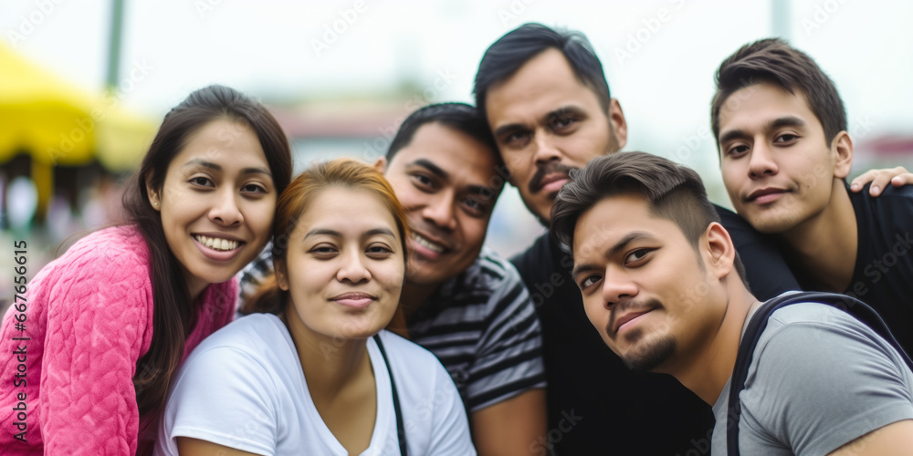 Obraz premium Cheerful Latin Friends Share an Outdoor Moment: Portrait