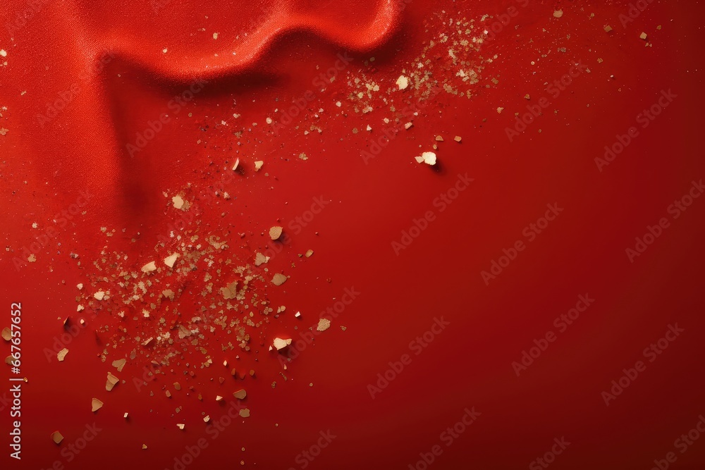 Abstract festive red background with golden sparkle confetti