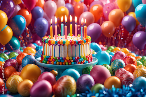 parth cake and balloons. Generative AI photo