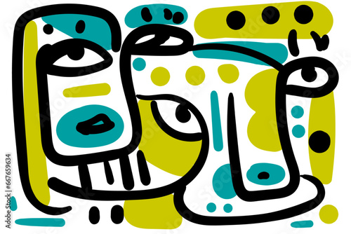 abstract face that combines geometric and organic elements.