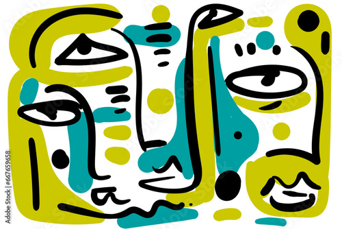 abstract face that combines geometric and organic elements.