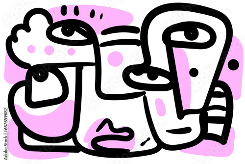 abstract face that combines geometric and organic elements.