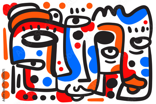 abstract face that combines geometric and organic elements.