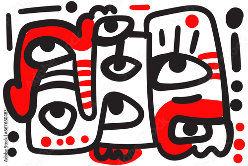 abstract face that combines geometric and organic elements.