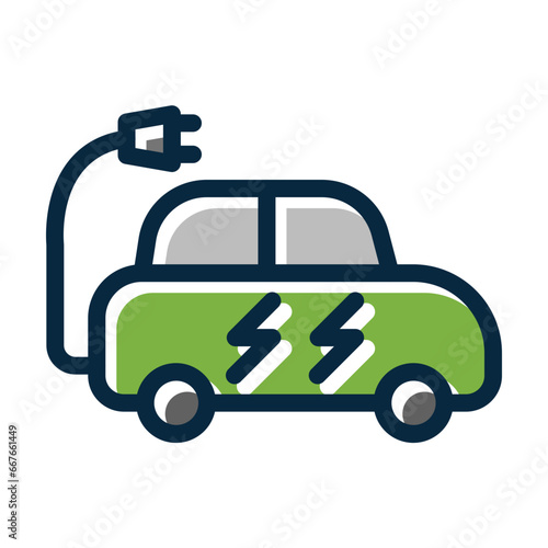 Electric Car Vector Thick Line Filled Dark Colors