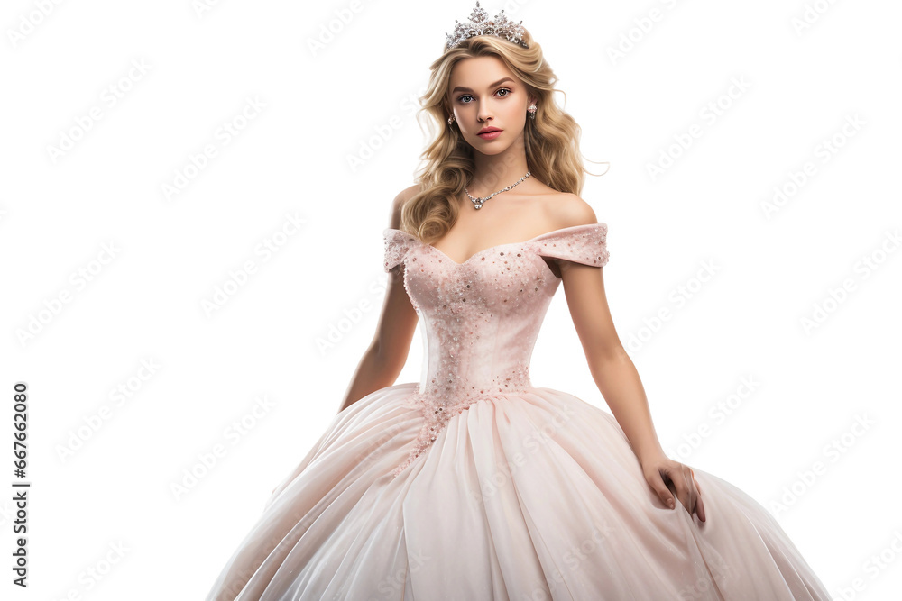Bride in Fairytale-Inspired Gown on transparent background.