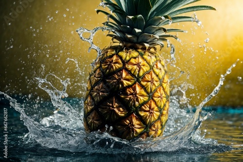 Water splash on pineapple fruit