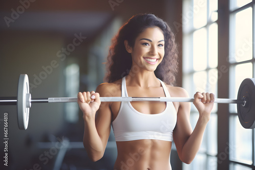 happy women with dumbbells in gym